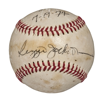 1977 Reggie Jackson Game Used, Signed and Inscribed Baseball from All Star Game (PSA/DNA and Mears)